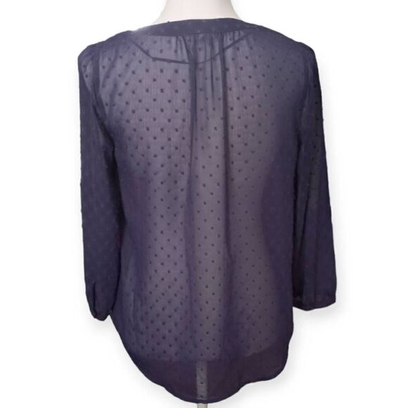 ELLE NAVY Clip-Dot Pintuck BLOUSE SZ.XS EUC - Picture 3 of 7